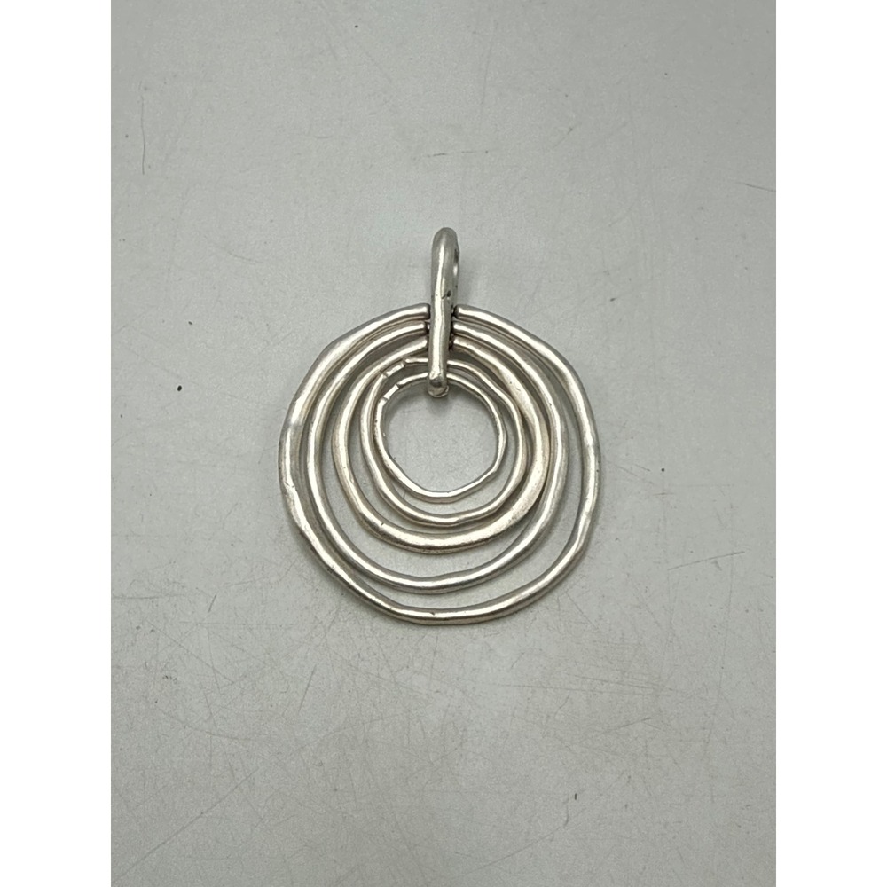 Silver Tone Hammered Multi Ring Concentric Circle Pendant Artisan Style